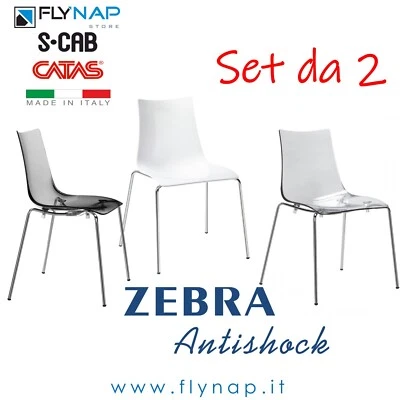 SCAB DESIGN SEDIA CASA BAR LIVING PRANZO ZEBRA POLICARBONATO CON TELAIO CROMATO - Immagine 1 di 4