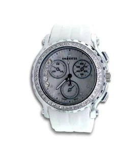 Damen Chronograph CZ Stein weiß Kautschukband Quarzuhr - Bild 1 von 1