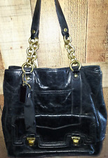 Authentic Coach Poppy Camellia Black Glossy large leather pushlock tote handbag
