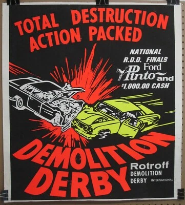 Vintage 1973 ROTROFF DEMOLITION DERBY Ford PINTO 31x28 Poster FREE SHIPPING - Image 1 of 3
