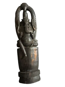 Antique Hindu God Ganesha Statue Wooden Sculpture Figurine Wall Hanging 14” - Picture 1 of 3