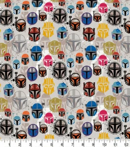 Star Wars Mandalorian Colorful Helmets Cotton Fabric 18" X 45" 1/2 YD New - Picture 1 of 2