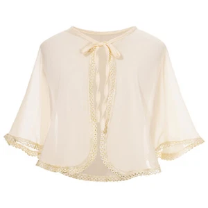 Kids Girls Chiffon Cardigan 3/4  Sleeve Open Front Tops Shrug Bolero Shawl Cloth - Picture 1 of 52