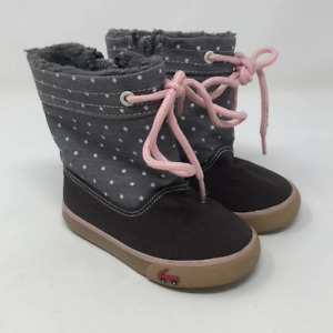 See Kai Run 5 Sneaker Boots polka dot pink brown zipper fall warm canvas baby