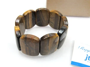 Pulsera elástica de piedra grande ojo de tigre JTV pesada gruesa con cuentas - Imagen 1 de 11