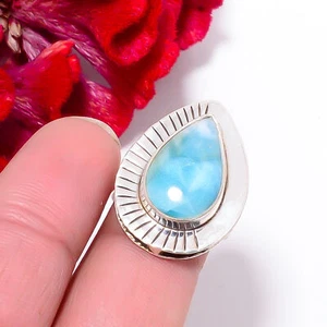 Natural Larimar Designer Handmade 925 Sterling Silver Ring s.7.5 Sku38 - Picture 1 of 2