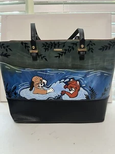 Handbemalte Fox & the Hound Handtasche Lovevook braun schwarz Schulter Unikat - Bild 1 von 15