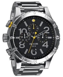 NEW Authentic Nixon 48-20 Chrono Black Dial Brushed Steel Men's Watch A486-000 - Picture 1 of 3