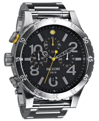 NEW Authentic Nixon 48-20 Chrono Black Dial Brushed Steel Men's Watch A486-000 - Image 1 of 3