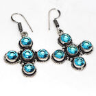 925 Silver Plated-Blue Topaz Ethnic Earrings Gemstone Handmade Jewelry 2" JW