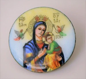 VINTAGE HAND PAINTED ENAMEL FOR PENDANT RELIGIOUS ~1" VIRGIN MARY BABY JESUS ! - Picture 1 of 2