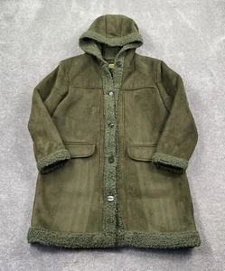 Cabelas Faux Fur Suede Button Hooded Sherpa Coat Jacket Size XL Olive Green - Picture 1 of 7