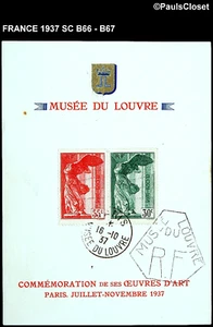 FRANCE 1937 SC B66-B67 WINGED VICTORY 30¢/55¢+ STAX FOR LOUVRE ON SOUVENIR CARD - Picture 1 of 2