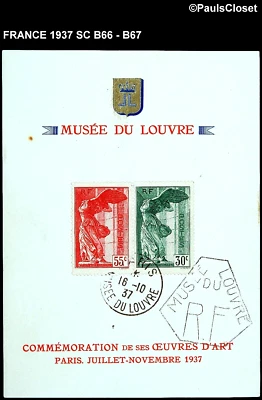 FRANCE 1937 SC B66-B67 WINGED VICTORY 30¢/55¢+ STAX FOR LOUVRE ON SOUVENIR CARD - Image 1 of 2