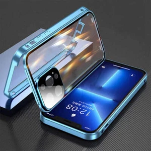 360°Full Protection Metal Magnetic Double Sided Glass Snap Lock Case For iPhone - Picture 1 of 84