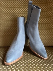 Free People Bowers Gray Blue Suede Stitch Cushion Zip Western Ankle Boots NEW 8 - Picture 1 of 24