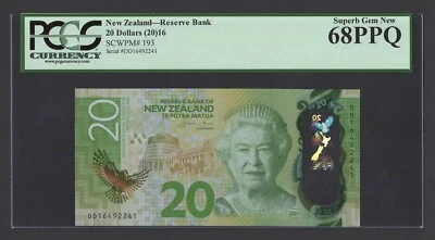 New Zealand 20 Dollars (2016) P193 Uncirculated Grade 68 - Image 1 of 2