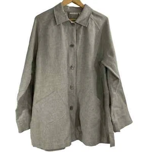 J. JILL Linen Cashmere Cotton Blend Beige Gray Button Front Jacket Shirt Medium - Picture 1 of 6