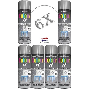 6x pintura en aerosol para metal, madera, plástico capa interna imprimación blanco acabado mate 250 ml - Imagen 1 de 2