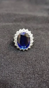 10St Simulierte Blaue Saphir Diamant Verlobungsring 14K Weißgold Beschichtet - Bild 1 von 8