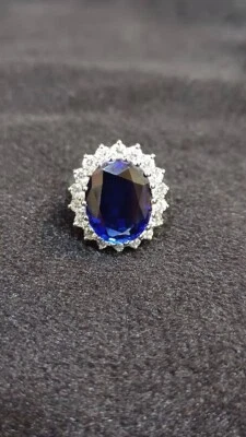 10St Simulierte Blaue Saphir Diamant Verlobungsring 14K Weißgold Beschichtet - Bild 1 von 4