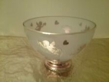 Frosted Candy Dish with gold trim on the  rim and base,  with Hearts and Angels.