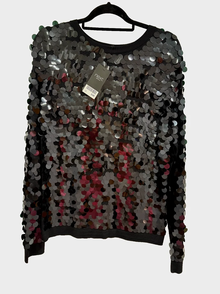 BNWT NEXT Black Sequin Top Size 12 - Image 1 of 4