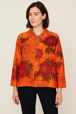 Chaqueta Chico Citrus So Easy Seda Organza Floral Bordada 3XL Naranja Rojo Nueva con Etiquetas Foto 1 de 4