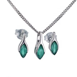 Conjunto de pendientes collar ónix verde plata de ley tachuelas marquesa minimalista - Imagen 1 de 12