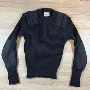 Vintage LL Bean Commando Sweater Mens M Long Black Military Wool Patches England - Picture 1 of 5