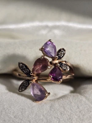 LeVian Strawberry Gold Butterfly Amethyst, And Chocolate Diamond Ring 14K - Image 1 of 4