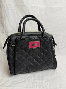 Black Quilted Leather Betsy Johnson Purse With Exterior/Interior Pockets - Picture 1 of 11