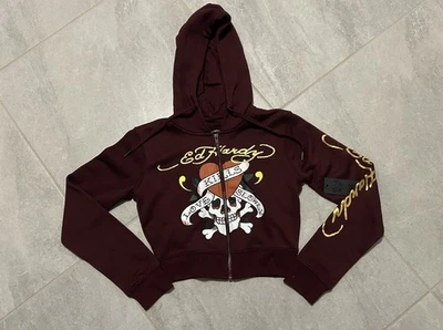 ED HARDY Y2K Love Kills Slowly Skull Sudadera Corta con Capucha Granate Mujeres Nueva con Etiquetas Foto 1 de 3