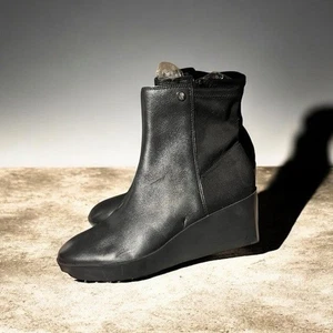 🌻NEU mit Etikett Vionic Skylar schwarze Damen-Stiefeletten aus Leder mit Keilabsatz Größe 7,5 - Bild 1 von 11