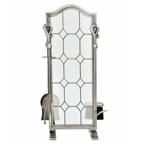 5 Piece Leaded Glass Pewter Fireplace Tool Set - F-1679 - Image 1 of 1