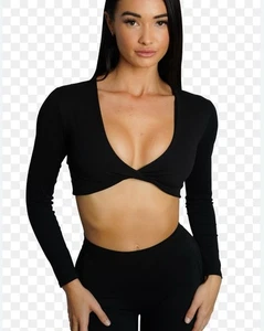 Keepthatpump Womens V-neck twist front crop top Active Athletic Yoga Size M - Picture 1 of 5