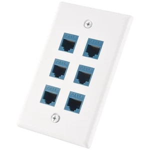 6 Ethernet Wall Plate 6 Port,Ethernet Wall Plate Female-Female Removable5018 - Afbeelding 1 van 6