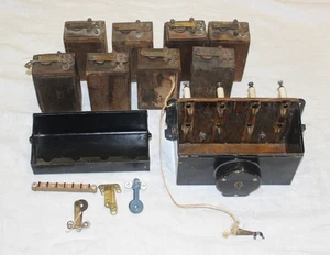 Antique Ford Model T? Metal Ignition Coil Box with Lid Switch Key 8 Cells & Misc - Picture 1 of 24