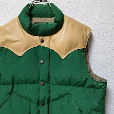 SugaCane Men's Down Vest with Leather Yoke, Green, Size L - Image 1 of 4