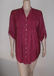 Bojangles Blouse Womes Sz 20 Viscose Blend Ruffled High V Neck Longer Back Plum - Picture 1 of 6