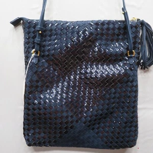 STEVEN By Steve Madden Blue Black Woven Tassel Sling Crossbody Bag Purse - Picture 1 of 13