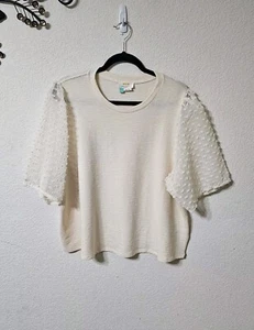 Maeve A+ Anthropologie Blouse Womens 2X Round Neck Short Sheer Sleeves Pullover - Picture 1 of 7