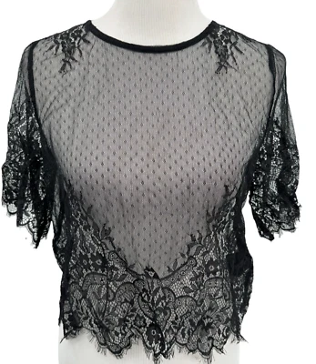 H&M Coachella Official Collection Black Sheer Lace Top Buttons Up Back Size 10 - Image 1 of 4