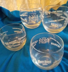 Set/4 Vintage Calvert Brands Whiskey Roly Poly 8 Oz Glasses Jameson White Horse - Picture 1 of 6