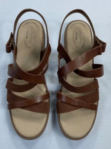Women's Collection by Clarks Brown Ultimate Comfort Leather Sandals 10M No Box - Picture 1 of 4