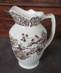 Two's Company One Quart Cream And Brown Floral Transfer Ware 7.5" Pitcher - Picture 1 of 1