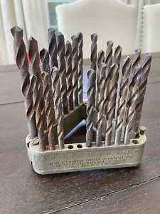 Vintage Morse Twist Drill & Mach Co. Drill Bit Stand w/ Drill Bits - Picture 1 of 3