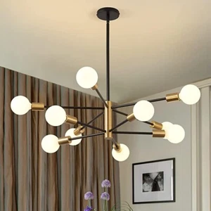 Modern Sputnik Chandelier - 10-Light Black and Gold Chandelier Height Adjustable - Picture 1 of 16