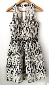Designer Cream-Black A-Line-V Neck Cotton Blend Dress-Pockets by KooKai Size 36 - Picture 1 of 11