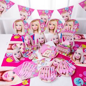 89tlg Barbie Mädchen geburtstag Mädchen Party Becher Hüte Teller Gebläse Hörnern